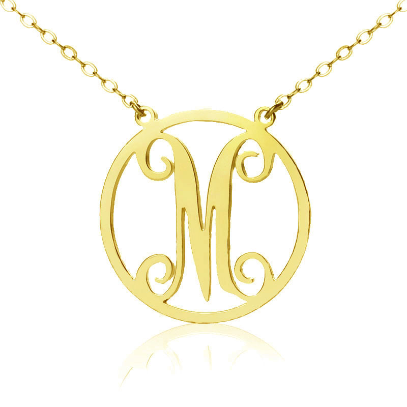 Gold Single Initial Circle Monogram Necklace