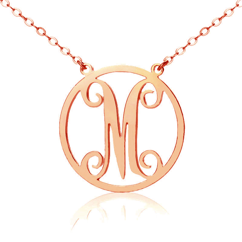 Rose Gold Single Initial Circle Monogram Necklace