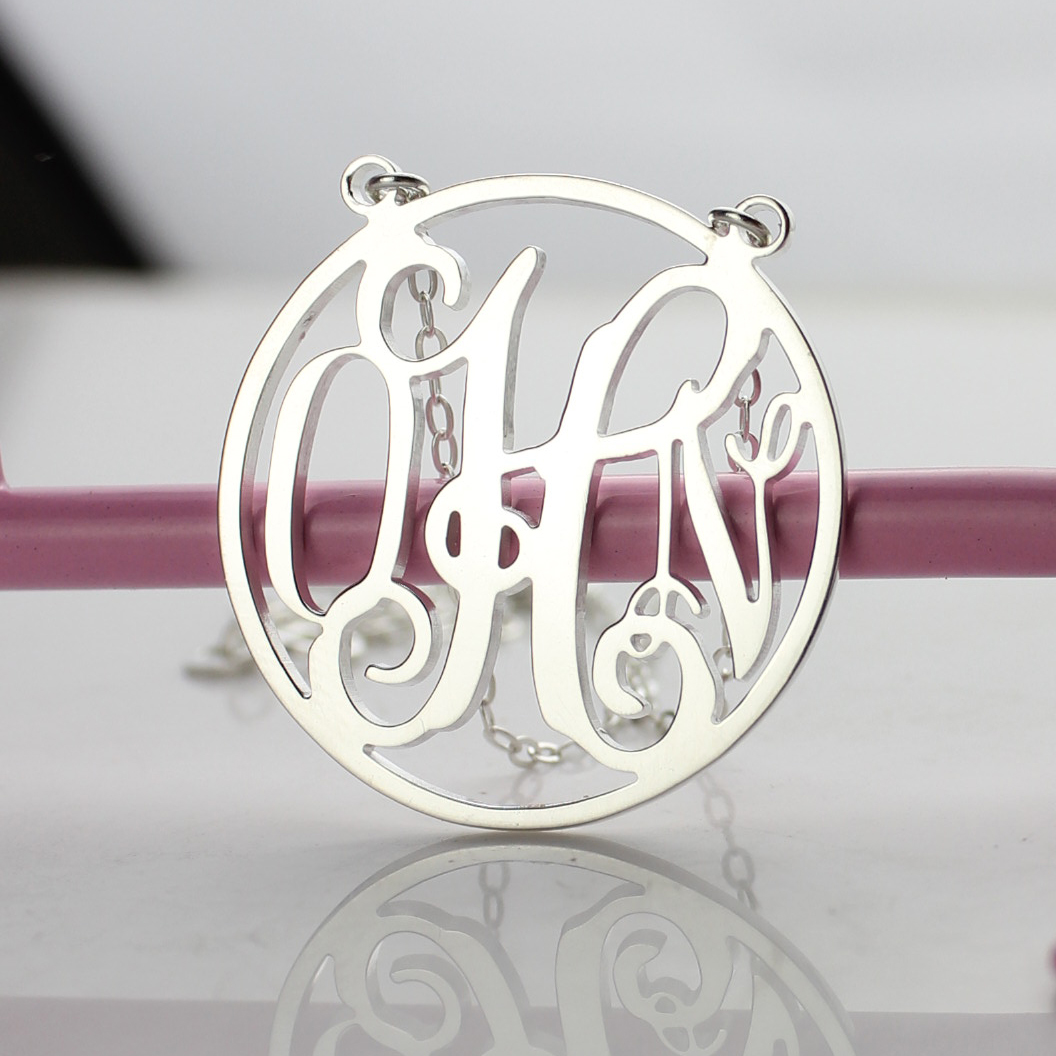 Circle Silver Initial Monogram Name Necklace