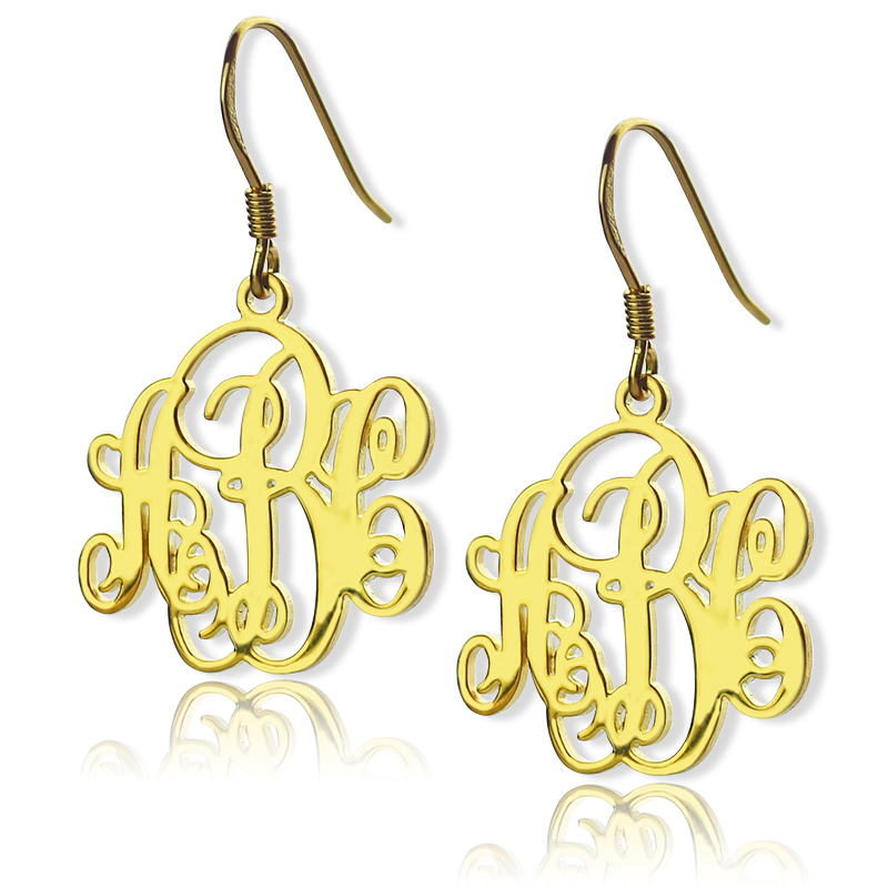 Personalized Gold Monogram Initial Earrings Custom Monogram Earrings