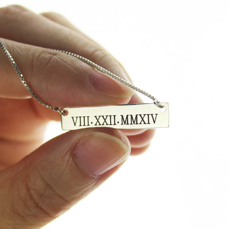 Silver Personalized Roman Numeral Necklace