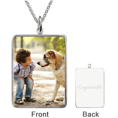 Rectangle Engraved Epoxy Kid & Dog Photography Necklace