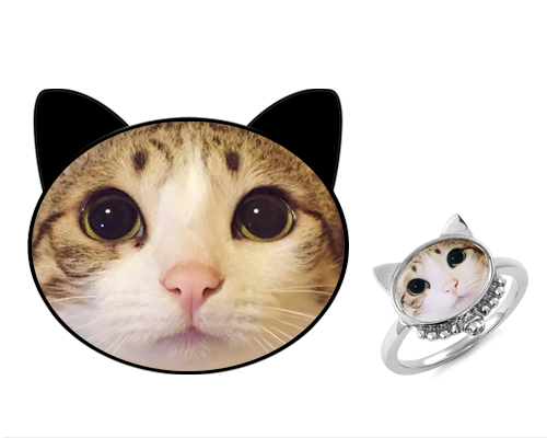 Personalized Cat Head Photo Ring in Sterling Silver