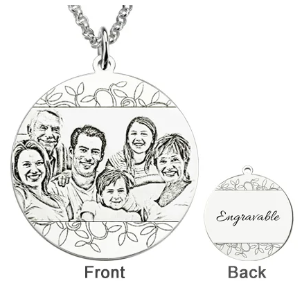Personalized Family Photo Engraved Necklace Sterling Silver