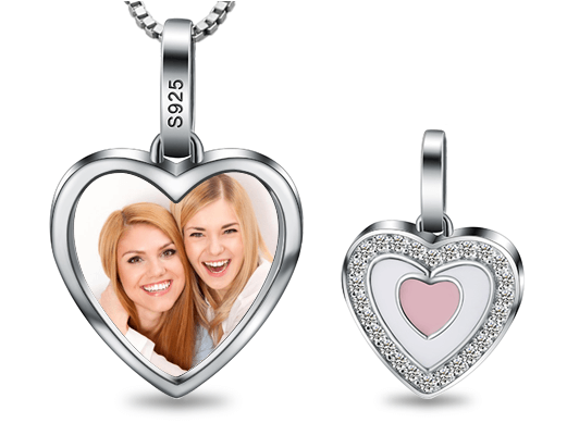 Sterling Silver Necklace Heart Photo with Crystal