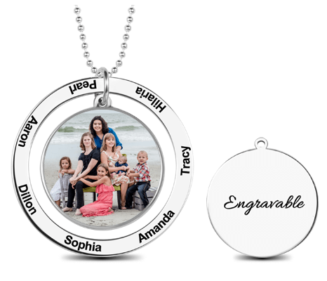 Individualized Engraved Circle Photo Necklace Sterling Silver