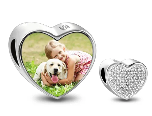 Crystal Heart Photo Charm Sterling Silver