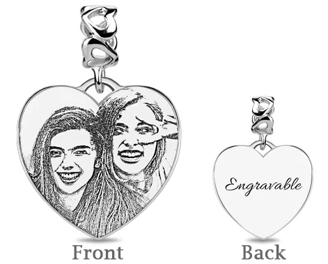 Engraved Heart Photo Charm Sterling Silver