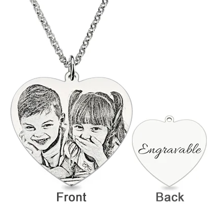 Engraved Heart Photo Pendant Necklace