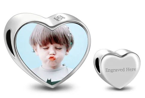 Custom Engravable Heart Kid Photo Charm Sterling Silver
