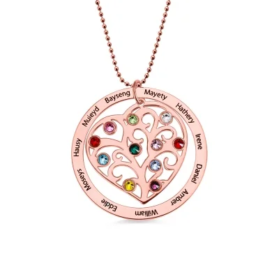 Personalized Family Tree Birthstone Necklace in Gold