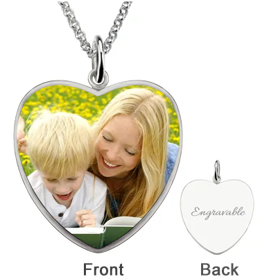 Heart Engraved Mom & Son Picture Necklace Sterling Silve