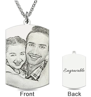 Custom Dog Tag Engraved Father & Daughter Photo Necklace