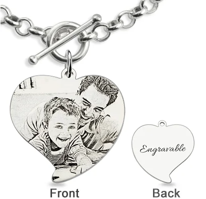 Engraved Heart Charm Father & Son Photo Bracelet