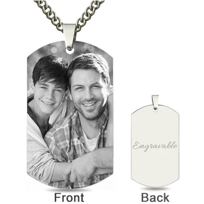 Custom Father & Son Photo Dog Tag Necklace in Titanium Steel