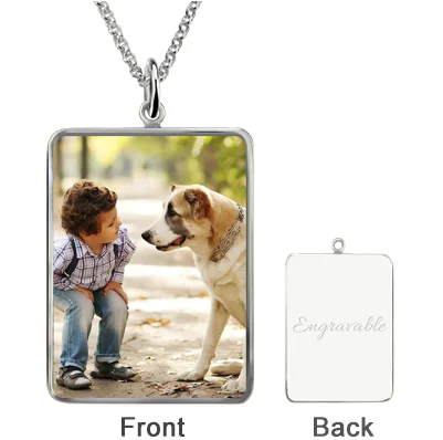 Rectangle Engraved Epoxy Kid & Dog Photography Necklace