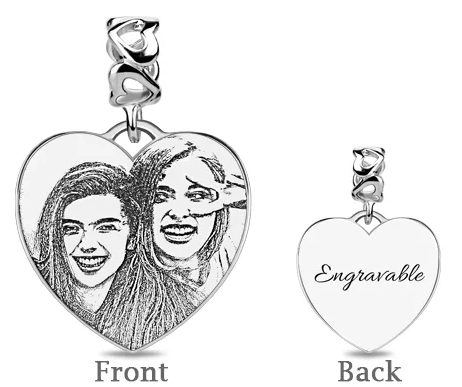 Engraved Heart Photo Charm Sterling Silver