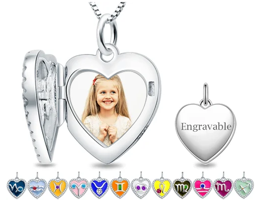 Zodiac Sign Heart Photo Necklace Engraved Infinity Love