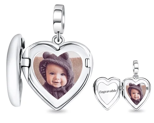 Engraved Silver Photo Locket Heart Charm