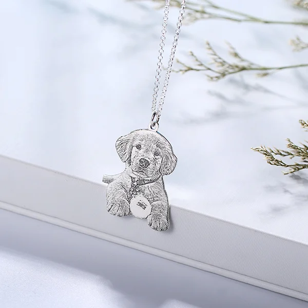 Personalized Pet Photo Keychain Engraved Photo Necklace