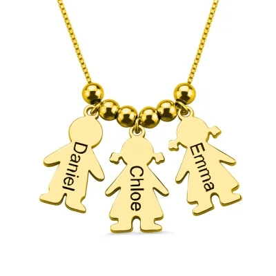 Engraved Name Kids Charms Mother's Necklace Gold Plated Silver