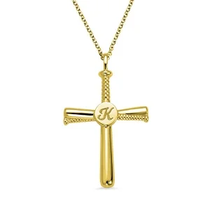 Personalized Baseball Cross Necklace Gold