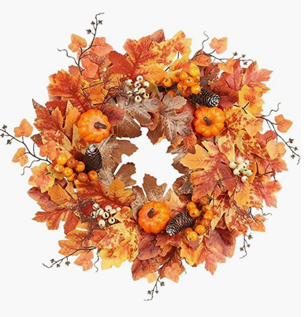 Halloween Wreath, Artificial Pumpkin Wreath Mini Maple Leaf Wreath Halloween Wreath Decoration Christmas Home Decoration