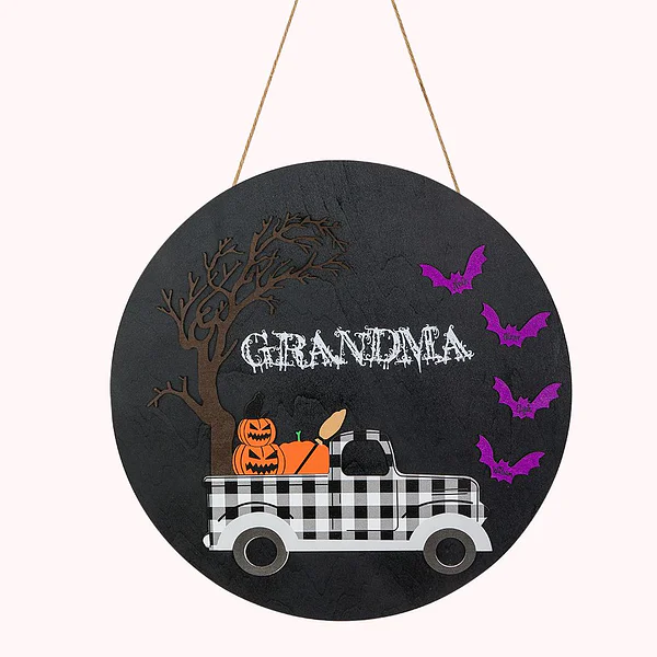 Custom Round Halloween Pumpkins and Bats Door Sign for Halloween Party