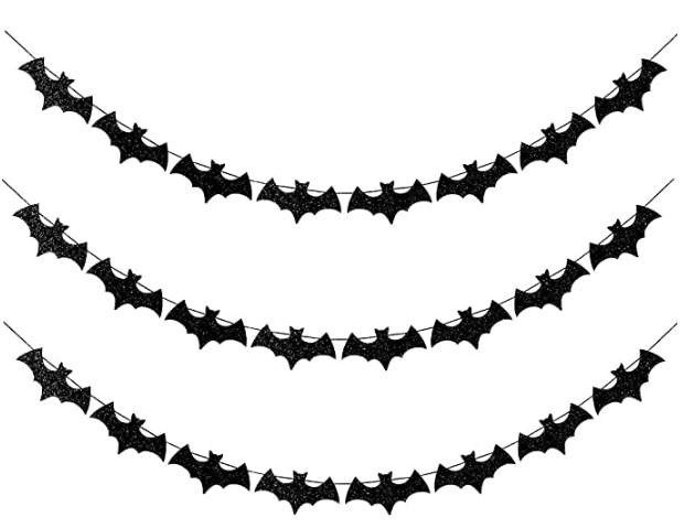 Black Glittery Bat Garland Halloween Garland Decoration for Haunted Home, Pack of 3 by Baryuefull