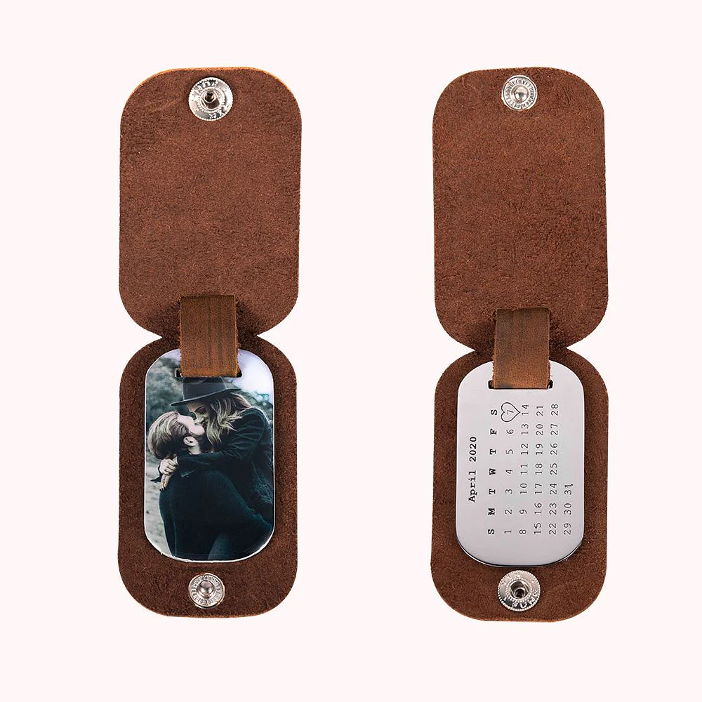 Men's Leather Photo & Calendar Anniversary Keychain