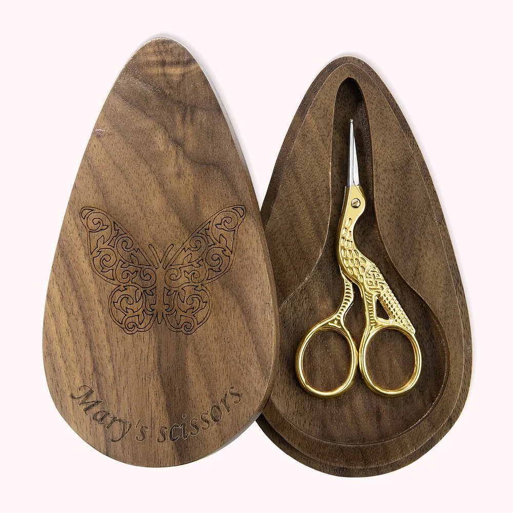 Personalized Vintage European and Stork Style Art Embroidery Scissors with Wooden Case