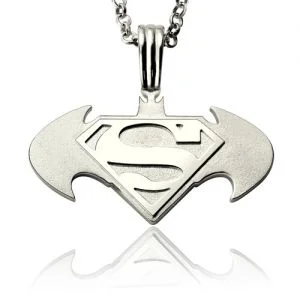 Personalized Batman Superman Dad's Necklace In Sterling Silver
