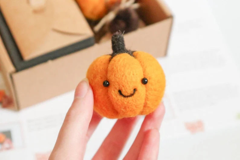 DIY Kit Woolly Pumpkin Pal Needle Felting - Beginners Craft Kit High Quality