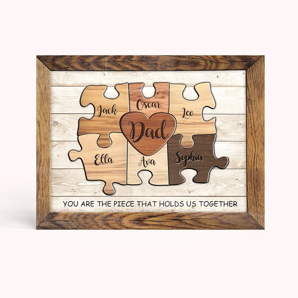 Personalized Rustic Puzzle Piece Sign Canvas Prints Frame with Names Gift For Dad Mom