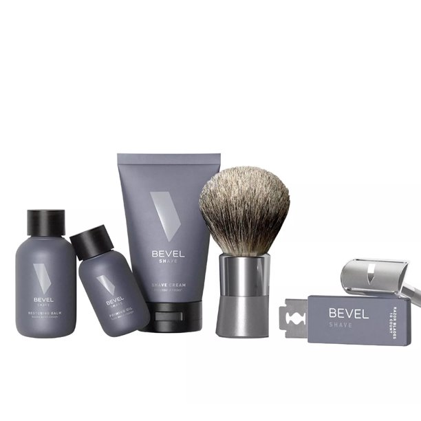 Bevel Shave System-6 Piece Shave Kit (Razor w/ 20x Blades, Shave Brush, Shave Cream, Pre-Shave Oil, Post-Shave Balm)