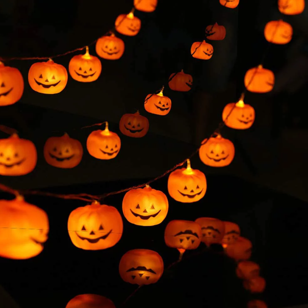 LED Pumpkin Lights Halloween String Lights Home and Outdoor Decoration, Flickering, Steady Orange Light 5 ft/10ft/19.5ft