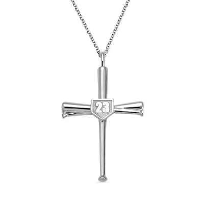 Engraved Single Double Side Baseball Cross Necklace