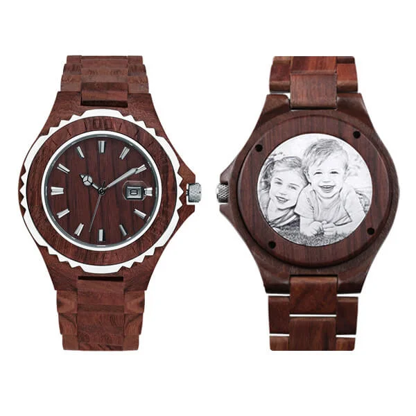 Photo Engraved Wooden Date Display Quratz Watch