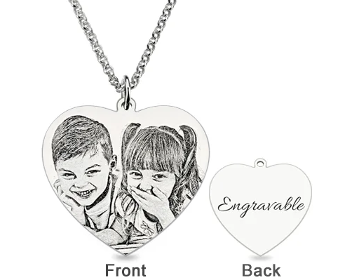 Engraved Heart Photo Pendant Necklace