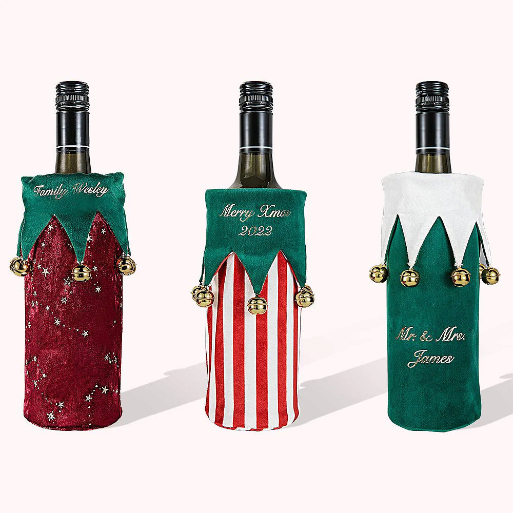 Personalized Christmas Elf Wine Bottle Covers