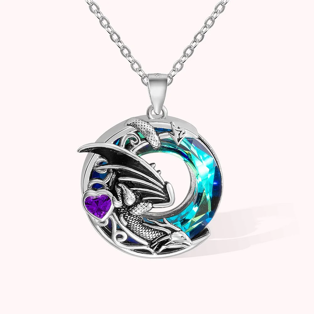 Personalized Dragon Necklace with Swarovski Elements Circle and Birthstone
