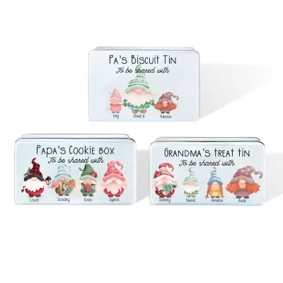 Personalized Christmas Gnome Biscuit Tin