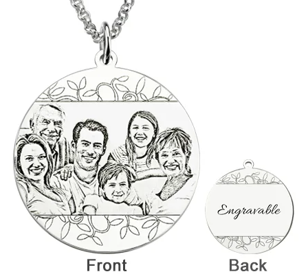 Personalized Family Photo Engraved Necklace Sterling Silver