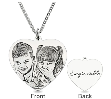 Engraved Heart Photo Pendant Necklace