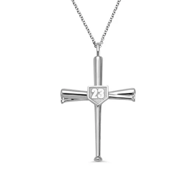 Engraved Baseball Cross Necklace