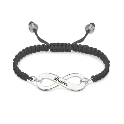 Engraved Infinity Symbol Cord Bracelet in Sterling Silver