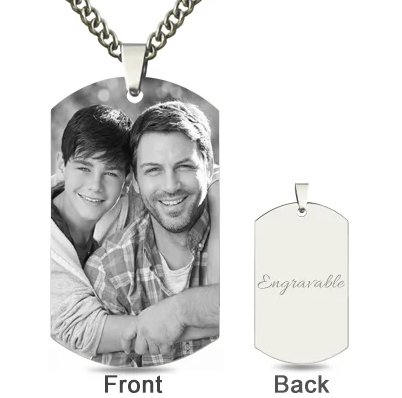 Custom Father & Son Photo Dog Tag Necklace in Titanium Steel