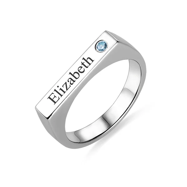 Engraved Bar Ring With Birthstone Sterling Silver
