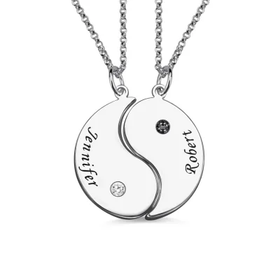 Gifts for Him & Her: Yin Yang Necklace Set with Name & Birthstone