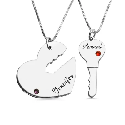 Key to My Heart Name Pendant Set for Couple in Sterling Silver 925